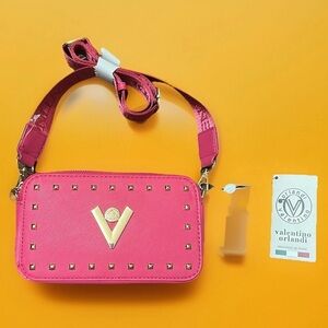 Valentino Orlandi- Hot Pink Studded Crossbody Camera Bag- Style #V-3003 NWT